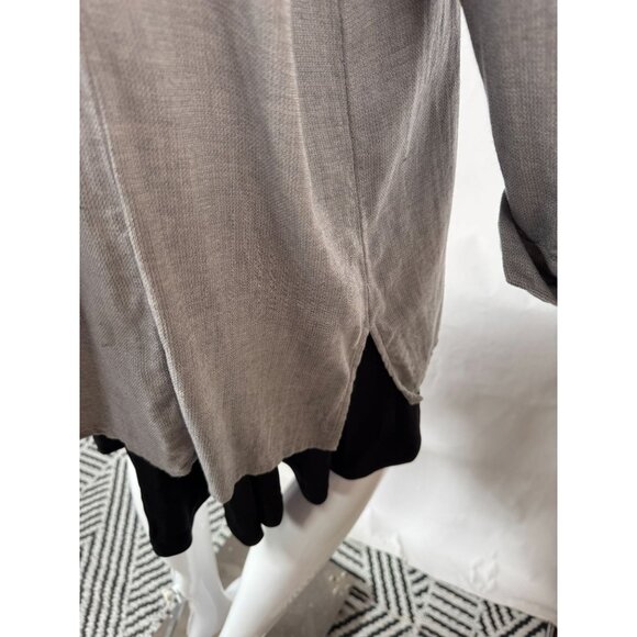 Coldwater Creek XL Embroidered Button-Front Tunic Top Gray 100% Cotton Long Slee - Picture 7 of 16